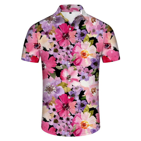 
Colorful Natural Floral Print Men's Polyester Fashion Short Sleeve Button Shirt Vacation Hawaiian Shirt
                