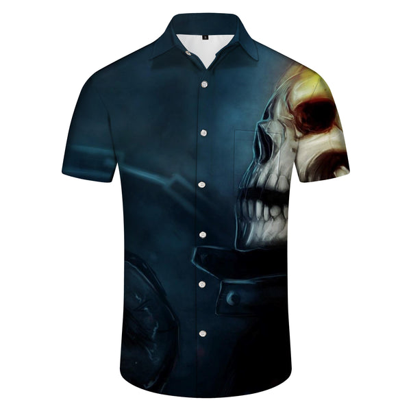 
Summer Beach Men's Casual Hawaiian Button Skull Blue Shirt Clothing Short Sleeve
                