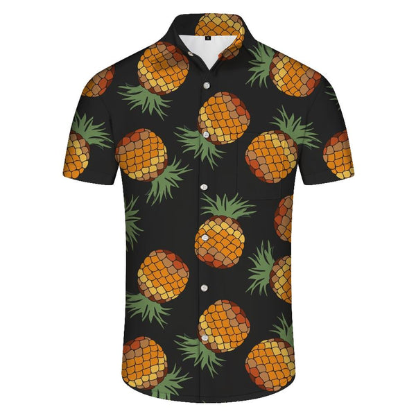 
Fashion Black Pineapple Fruit Pattern Men's Short Sleeve Beach Shirt with Buttons Summer Casual Shirt Holiday Party
                
