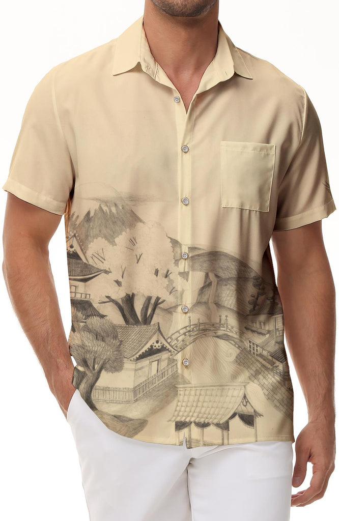 Men's Shirt White Short Sleeve Lapel Running Shirt Hawaiian Shirt Sports Shirt Light Men's Beach Shirt Street Casual Outdoor Spring Summer