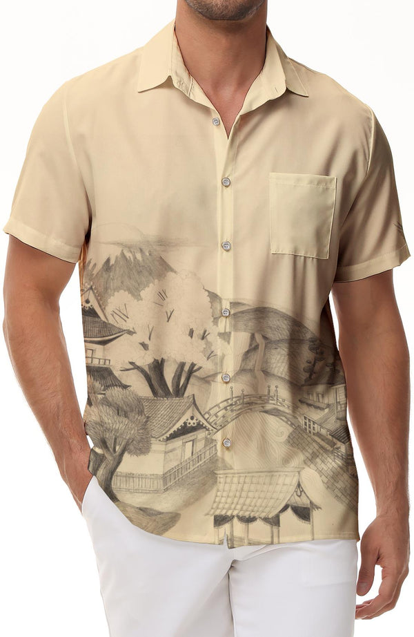 Men's Shirt White Short Sleeve Lapel Running Shirt Hawaiian Shirt Sports Shirt Light Men's Beach Shirt Street Casual Outdoor Spring Summer