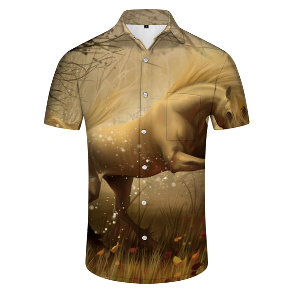
Horses in the desert steppes Sandstorm Men's button-down shirt with short sleeves and lapel Short-sleeved summer loose sports tops
                