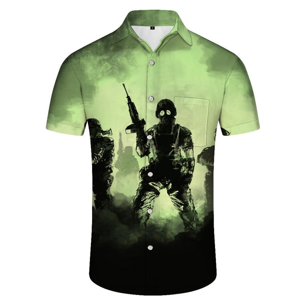 
Green Gas Army Men's Casual Everyday Tropical Hawaiian Button Down Shirt Polyester Beach Shirt
                