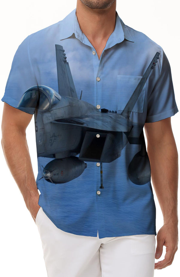 Navy Blue Warrior Series Printed Short Sleeve Shirt Men's Loose Casual Everyday Street Top Hawaiian Beachwear Blue