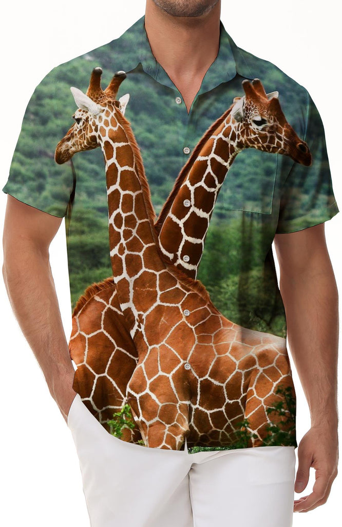 Cool giraffe from nature men's casual style short sleeve button-down pajamas short sleeve suitable for daily travel vacation beach