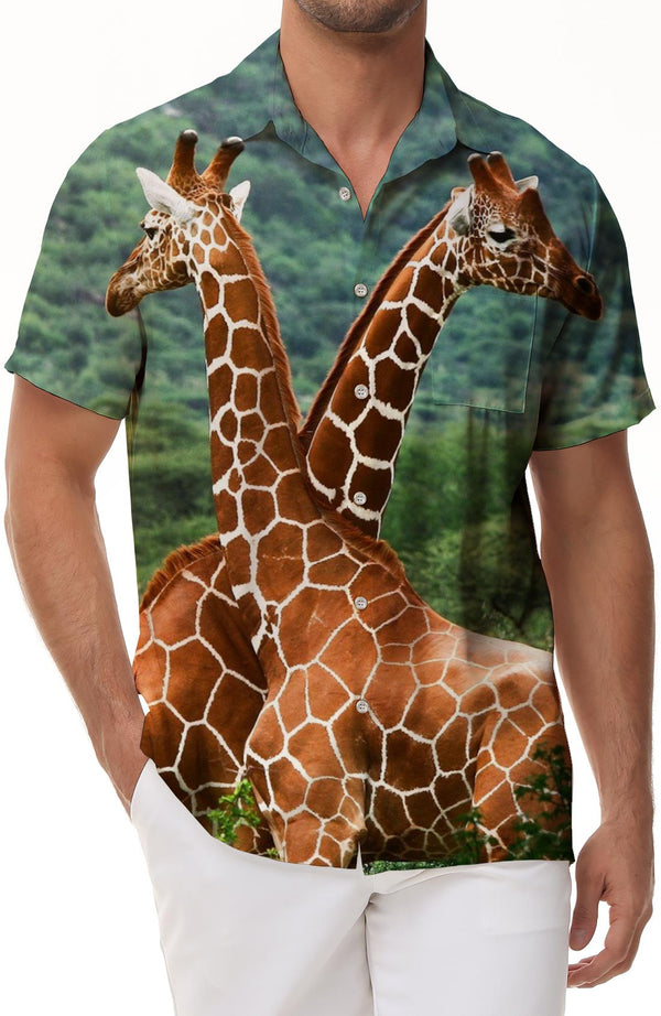 Cool giraffe from nature men's casual style short sleeve button-down pajamas short sleeve suitable for daily travel vacation beach