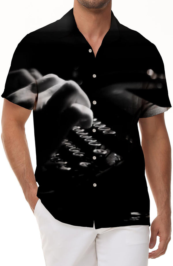 European and American typewriter summer casual seaside shirt men's loose casual retro lining sleeve button Hawaiian shirt short-sleeved top