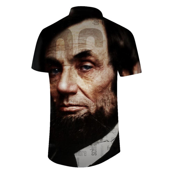 
Abraham Lincoln portrait men's casual short-sleeved shirt for daily travel short-sleeved tropical four seasons Hawaiian short-sleeved shirt top
                