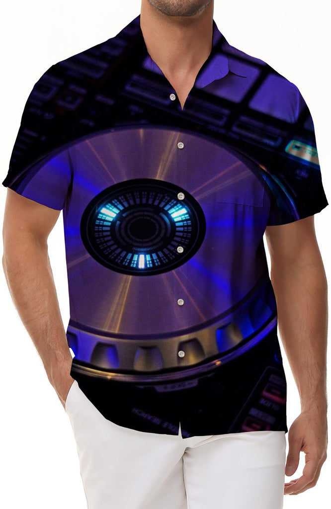 Cool Hawaiian button-down lapel short-sleeved shirt for beach parties, men's casual daily vacation travel short-sleeved