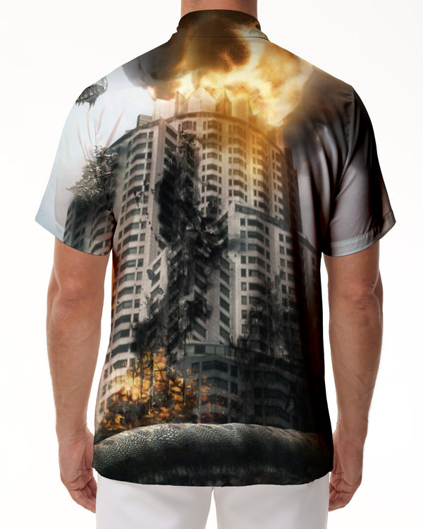 
Abstract art loose shirt painting 3D rendering digital printing Hawaiian men's shirt short sleeve shirt dark green men's shirt
                