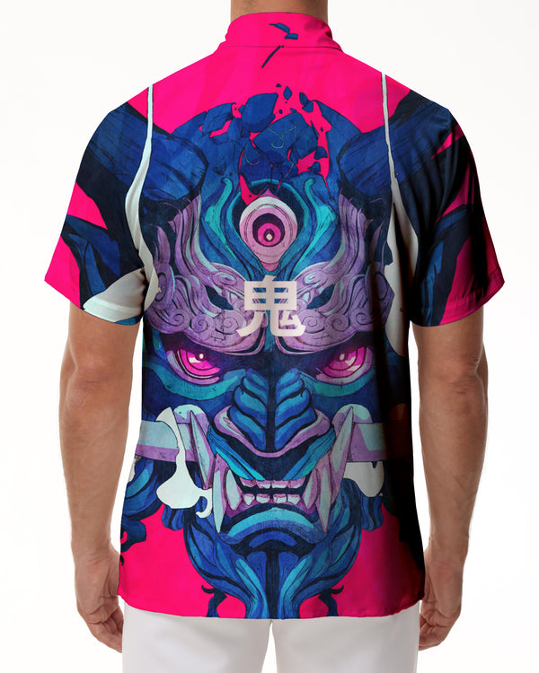 
Samurai streetwear men's casual printed shirt short sleeve round neck personality trend summer fashion
                