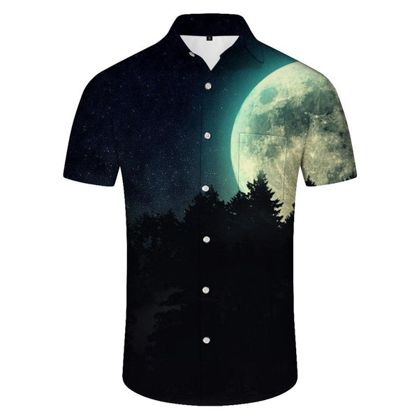 
Climbing The Moon Men's Short Sleeve Shirt Button-Down Shirt with Pockets
                