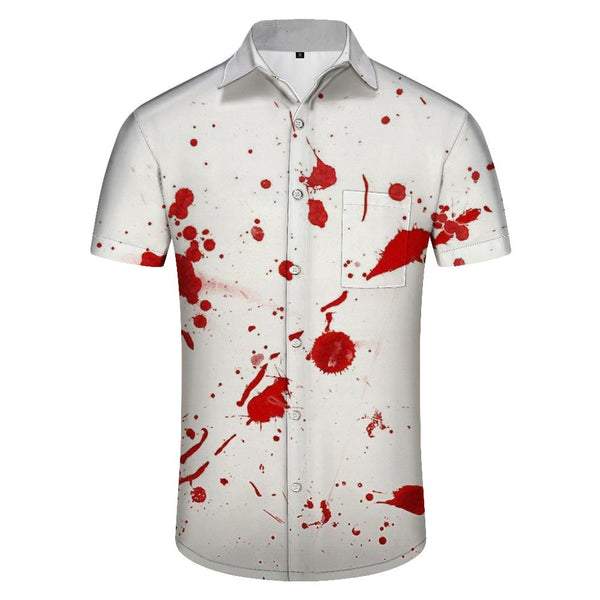 
Horror White Blood Stain Shirt Button Men's Fun Festival Top Printed Casual Short Sleeve Hawaiian Costume
                