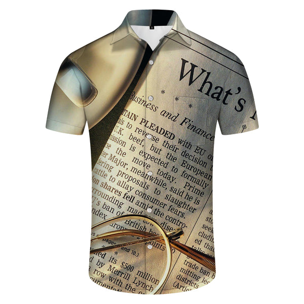 
Vintage Men's Newspaper Print Short Sleeve Button Shirt Casual Lapel Shirt Summer Beach Party Shirt
                