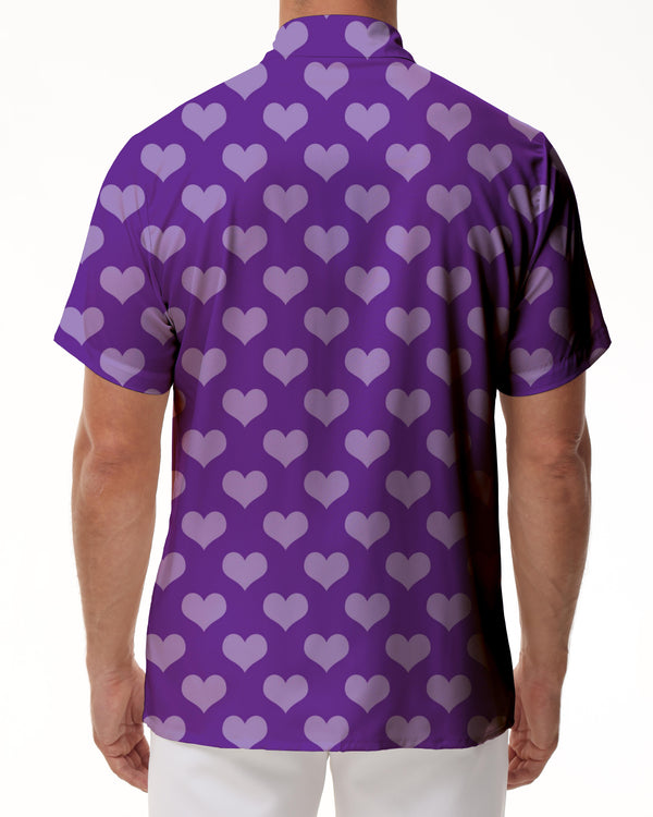 
Purple Love Heart Button Lapel Summer Four Seasons Short Sleeve Men's Polyester Shirt Sleeve Button Casual Shirt Holiday Top Loose
                