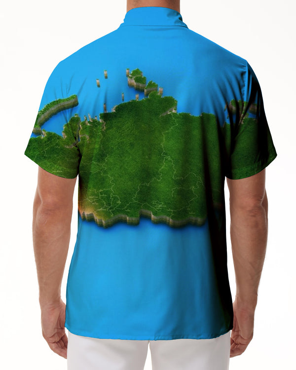 
World map pattern men's casual daily street pine tropical rainforest Hawaii short sleeve button short sleeve loose shirt interesting
                