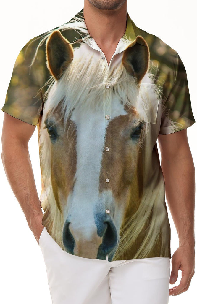 Strong Horse Men's Shirt Classic Hawaiian Cuban Resort Wear Men's Breathable Button Shirt Brown