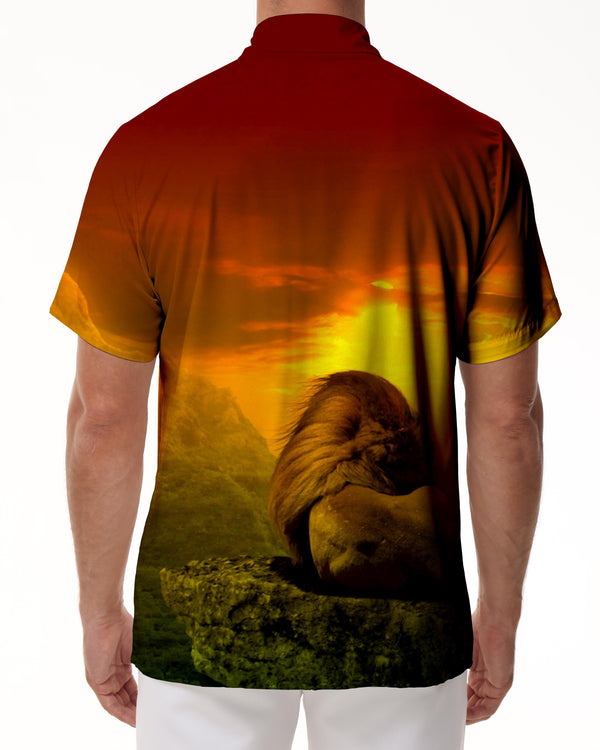
Sunset natural scenery lion short sleeve men's casual shirt top novel 3D pattern festival summer regular style
                