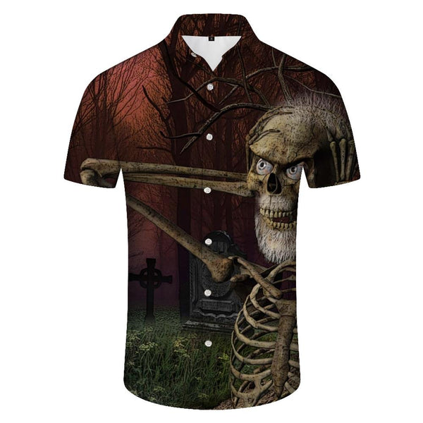 
Skull button men's casual vacation loose summer tropical vacation seaside Hawaii beach short-sleeved tops
                