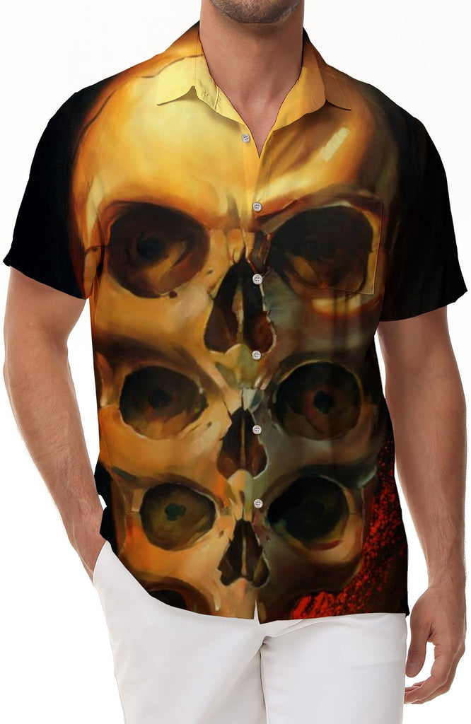 3D Skull Print Short Sleeve Button Lapel Casual Men's Hawaiian Short Sleeve Shirt Tops