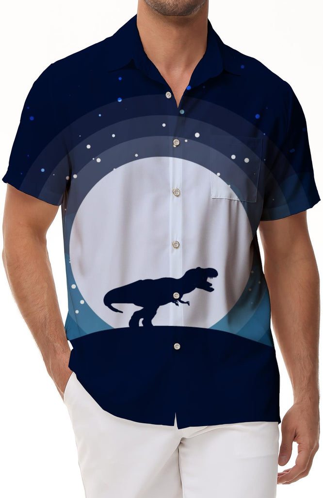 Dinosaur Locke Shirt for Men on the Ancient Moon Cuban Collar Button Tropical Beach Shirt Fashion Short Sleeves Retro