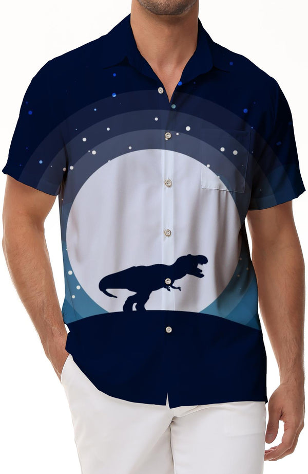 Dinosaur Locke Shirt for Men on the Ancient Moon Cuban Collar Button Tropical Beach Shirt Fashion Short Sleeves Retro