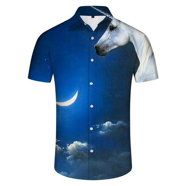 
Night Sky Stars Moon and Clouds White Horse Men's Loose Short Sleeve Shirt 3D Printed Button-Up Beach Shirt Casual Hawaiian Shirt Blue
                