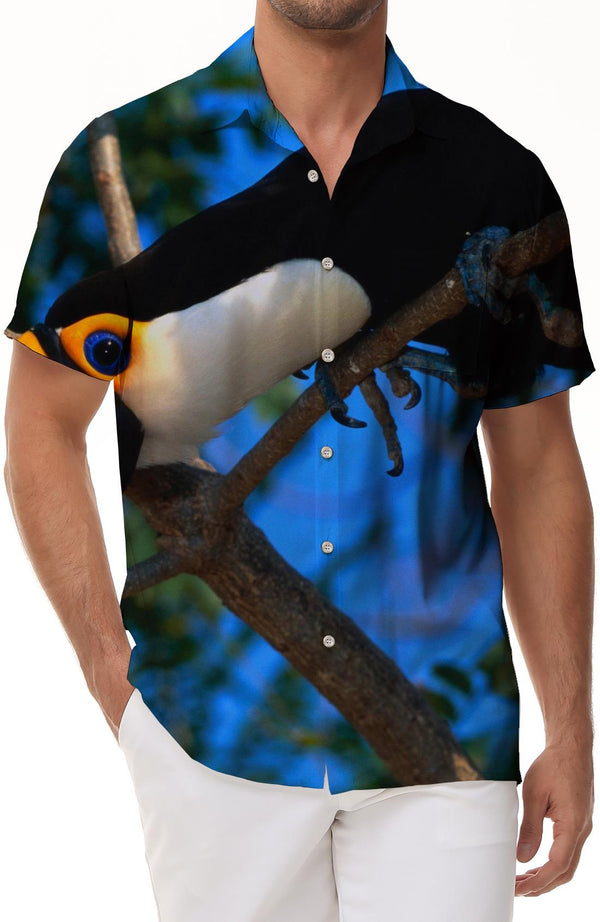 
Tropical rainforest bird animals tropical four seasons Hawaii men's casual loose street shirt short sleeve rap
                
