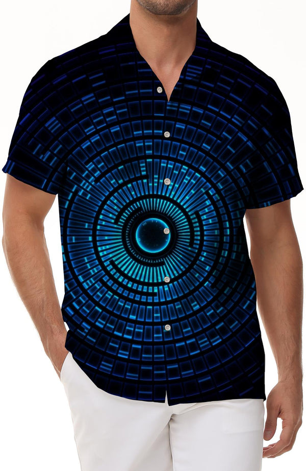 Simple summer 3D creative technology digital pattern lapel unique print shirt short sleeves suitable for daily street fishing seaside sunset