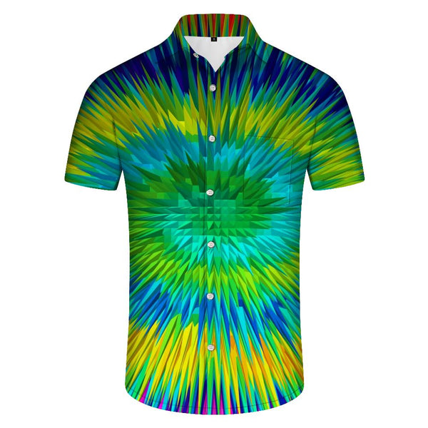 
Tie Dye Colored Mens Casual Button Down Shirt Hawaiian Summer Beach Vacation Shirt Pocket Green
                