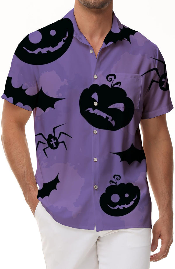 Hawaiian Shirt Mens Casual Short Sleeve Halloween Beach Tropical Summer Casual Button Shirt Short Sleeve Purple