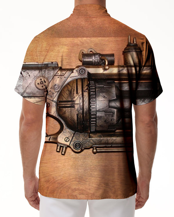 
Machine Gun Men's Short Sleeve Shirt Casual Button Summer Beach Shirt Classic Regular Shirt
                