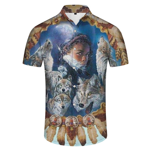 
Abstract Wolf Galaxy Men's Short Sleeve Shirt Casual Button Summer Beach Shirt Classic Fit Tops
                