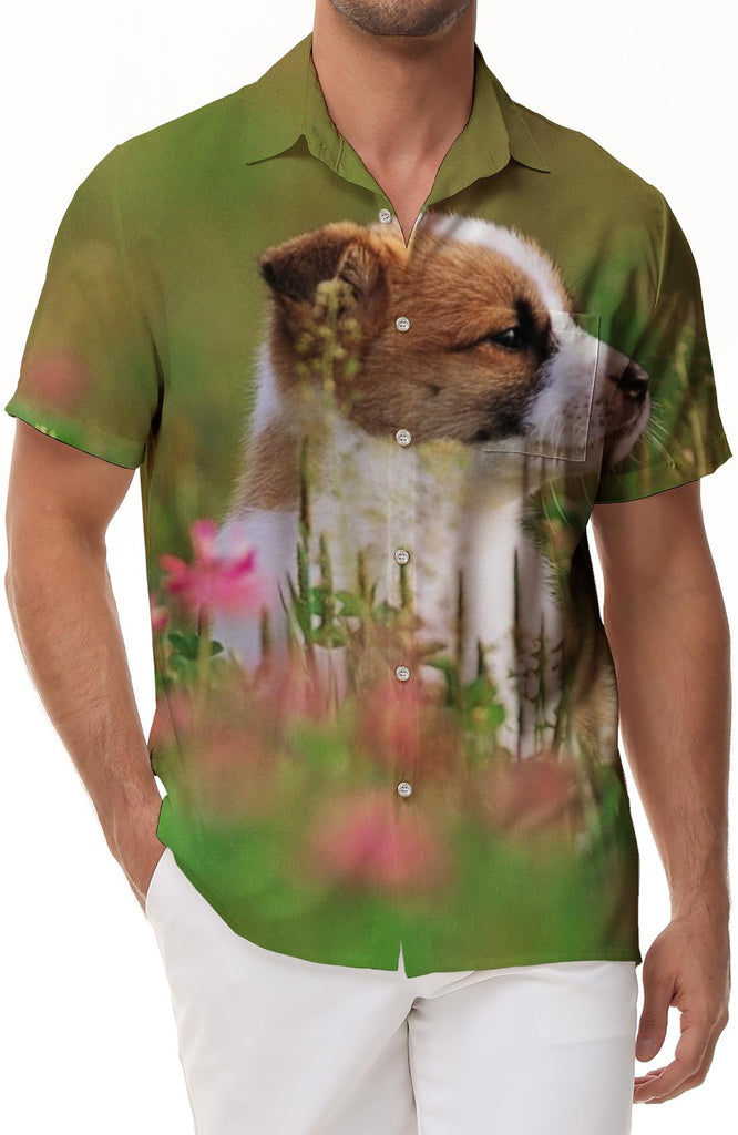 Hot Summer Dog Pattern Hawaiian Shirt Men's Casual Cool Floral Shirt Short Sleeve Summer Shirt Tops