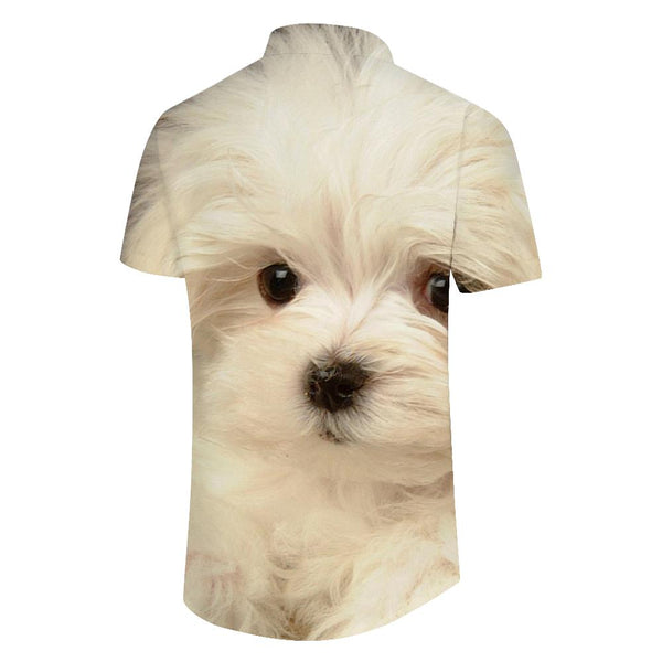 
White Animal Puppy Cute Button Beach Shirt Men's Casual Loose Vacation Beach Seaside Party Hawaiian Shirt
                
