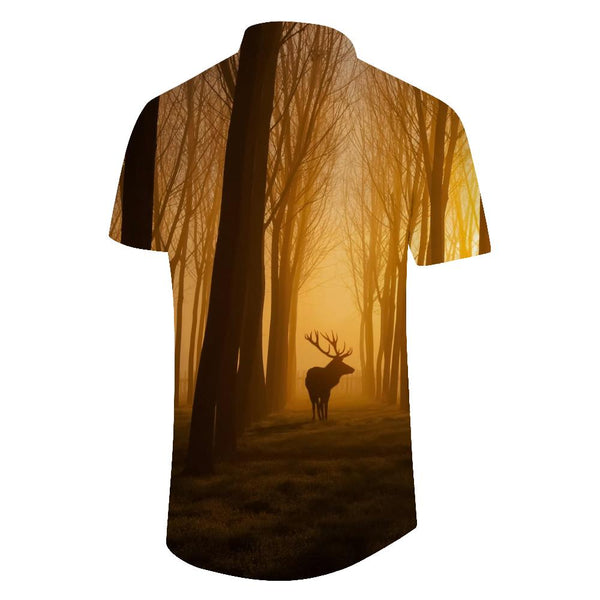 
Linsen Deer Print Shirt Animal Casual Summer Men's Shirt 3D Loose Shirt Short Sleeve Clothes
                