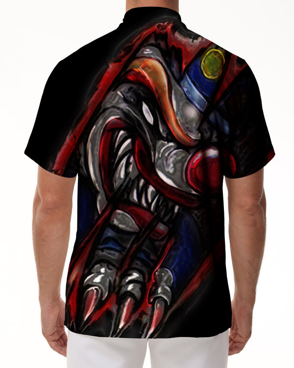 
Machine cartoon big wolf dog digital printing Hawaiian button pocket casual style breathable and comfortable short-sleeved shirt men's casual
                