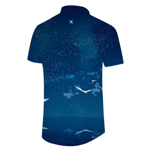 
Blue Landscape Starry Sky Men's Casual Hawaiian Shirt Lapel Button Pocket Short Sleeve Shirt
                