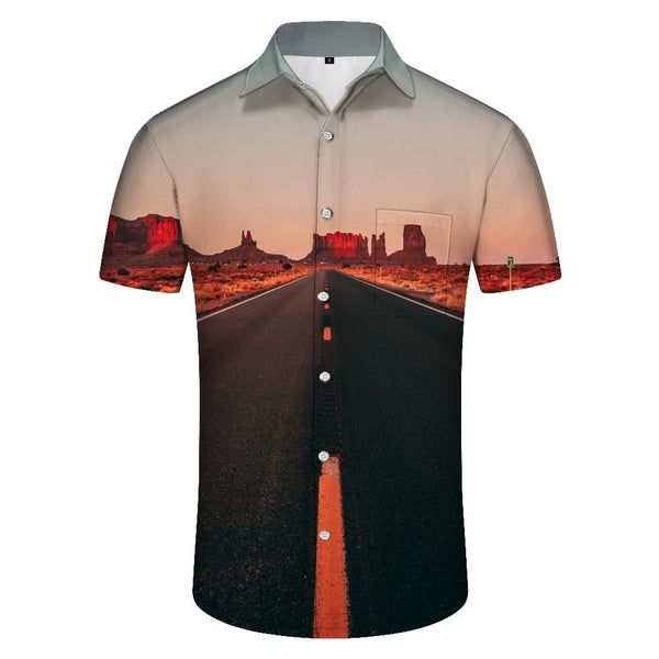 
Xinjiang Nature High Speed Fun Men's Casual Short Sleeve Loose Shirt Landscape Hawaiian Button Pocket Lapel Personalized Short Sleeve Shirt Top
                