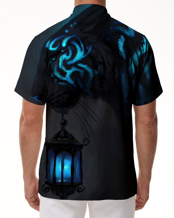 
Blue Pattern Tiger Hawaiian Button Fashion Short Sleeve Shirt Unisex Tiger Lover Casual Short Sleeve Button Shirt Men's Style
                