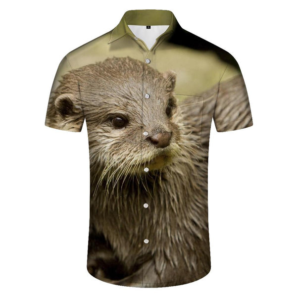 
Men's casual daily travel vacation animal Hawaiian tropical button-down lapel pocket short sleeve top
                