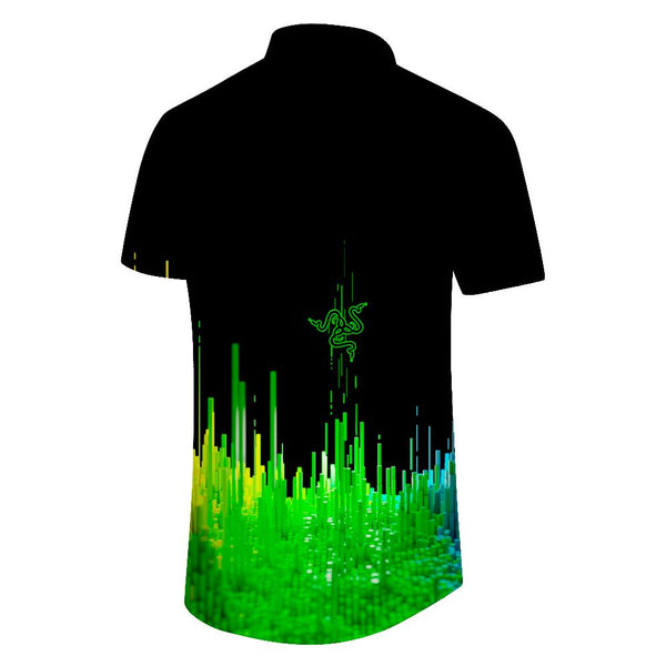 
Men's Black Abstract Blue Print Pattern Lapel Summer Short Sleeve Beach Hawaiian Top Shirt
                