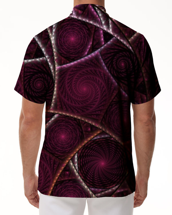 
3D printed short-sleeved lapel Hawaiian button lapel pocket men's summer four seasons leisure geometric
                