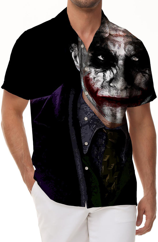 Black Cool Clown Fashion Summer Men's Short Sleeve Beach Shirt Versatile 3D Printed Casual Shirt Fashion Street Trend Men's Tops