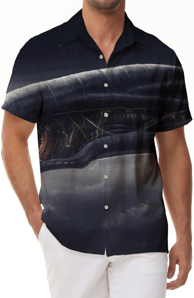 Storm Monster Men's Hawaiian Button Lapel Casual Button Shirt Summer Short Sleeve Shirt Jet Black