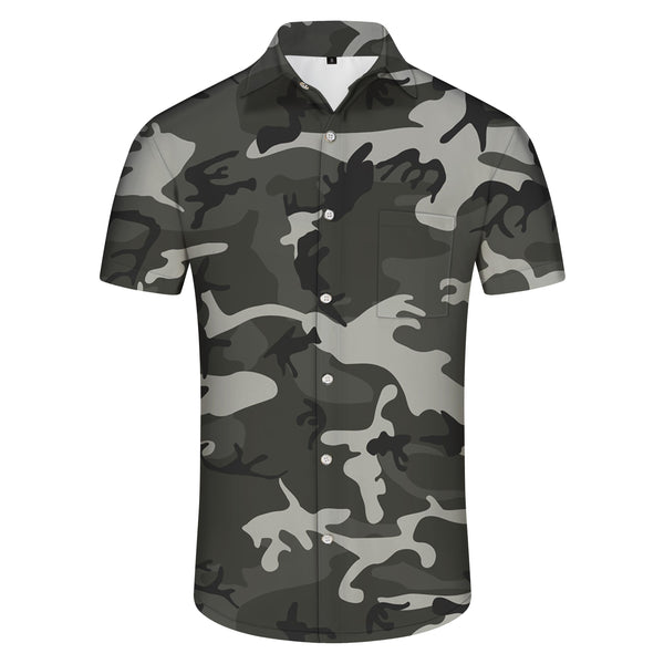 
Gray camouflage 3d print men's outdoor shirt Hawaiian tropical lapel button seaside beach shirt short sleeve
                