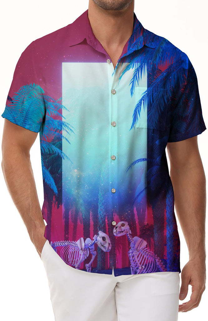 Men's Summer Shirt Short Sleeve Button Down Hawaiian Tropical Print Casual Palm Tree Print Shirt Short Sleeve