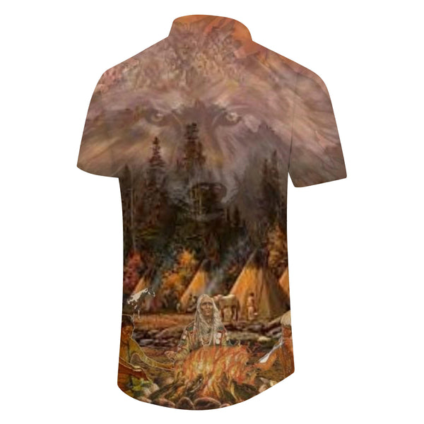 
Timberwolf Shadow Native American Tribal Print Fashion Breathable Men's Hawaiian Shirt
                