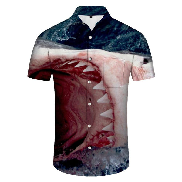 
Black Sea Big Mouth Shark Hawaiian Shirt Men's Casual Beach Shirt Fashionable Short Sleeve Summer Tops Casual Wear
                