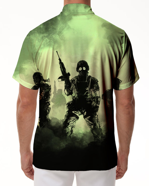 
Green Gas Army Men's Casual Everyday Tropical Hawaiian Button Down Shirt Polyester Beach Shirt
                